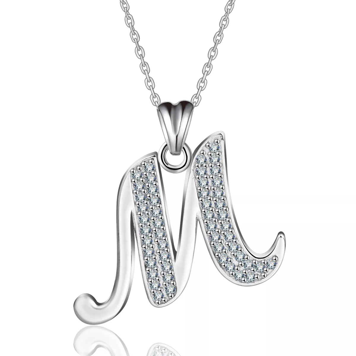 Alphabet M 14K Handcrafted White Gold Pendant Necklace