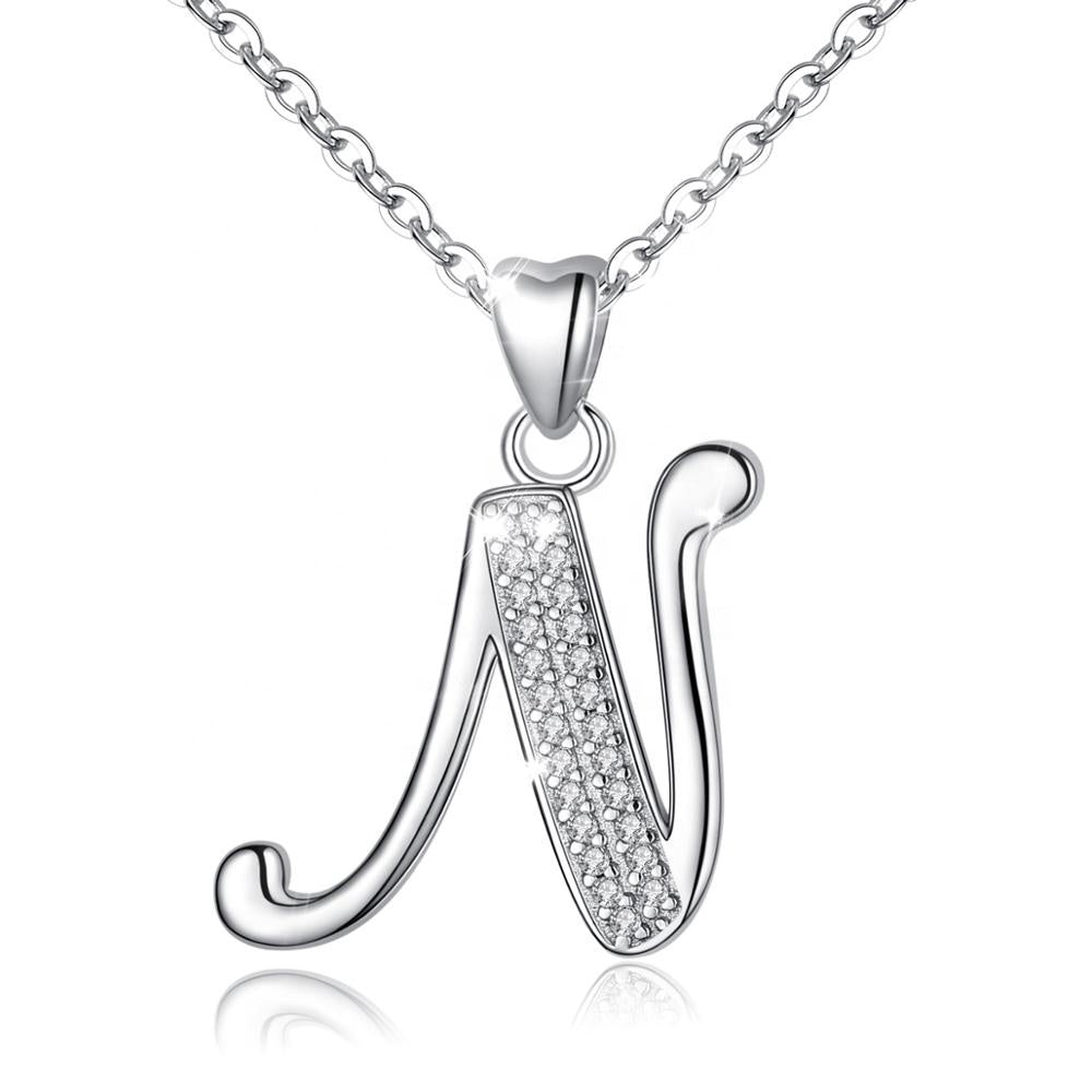 Charm with letter N, silver and stones