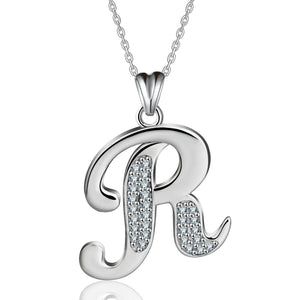 Letter R Crystallized Graffiti Font Initial Necklace Sterling Silver