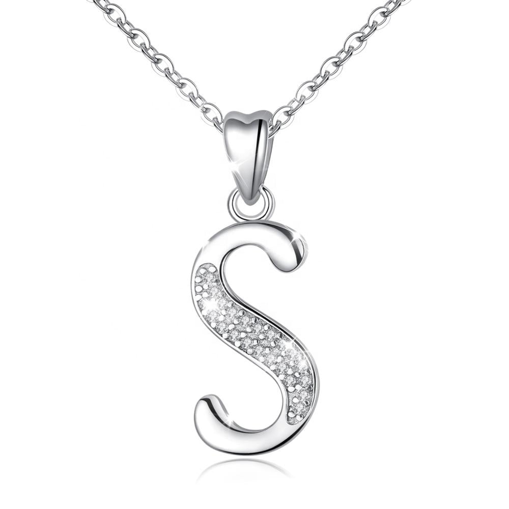9ct White Gold Diamond Initial S Pendant Necklace - London Road Jewellery