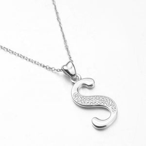 Letter S Crystallized Graffiti Font Initial Necklace Sterling Silver