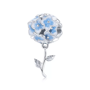 Enamel 3D Blue Hydrangea Flower Bouquet Charm 925 Sterling Silver