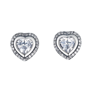 CZ Double Heart Halo Stud Earrings Sterling Silver