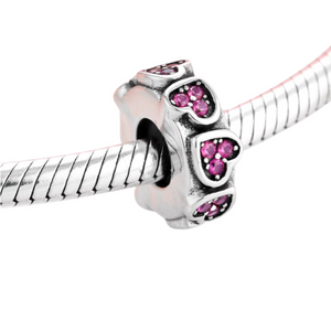 Pink Heart Cluster Stopper Charm 925 Sterling Silver