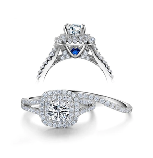 Engagement Rings Set 2.4 Ct Princess Cut CZ Sterling Silver