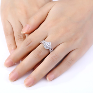 Pear Shape Engagement Rings Set 1.7 Ct Princess Cut CZ Sterling Silver