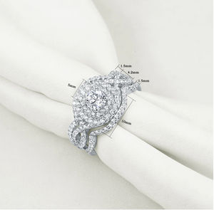 Engagement Rings Set 2.1 Ct Princess Cut CZ 3Pcs Sterling Silver