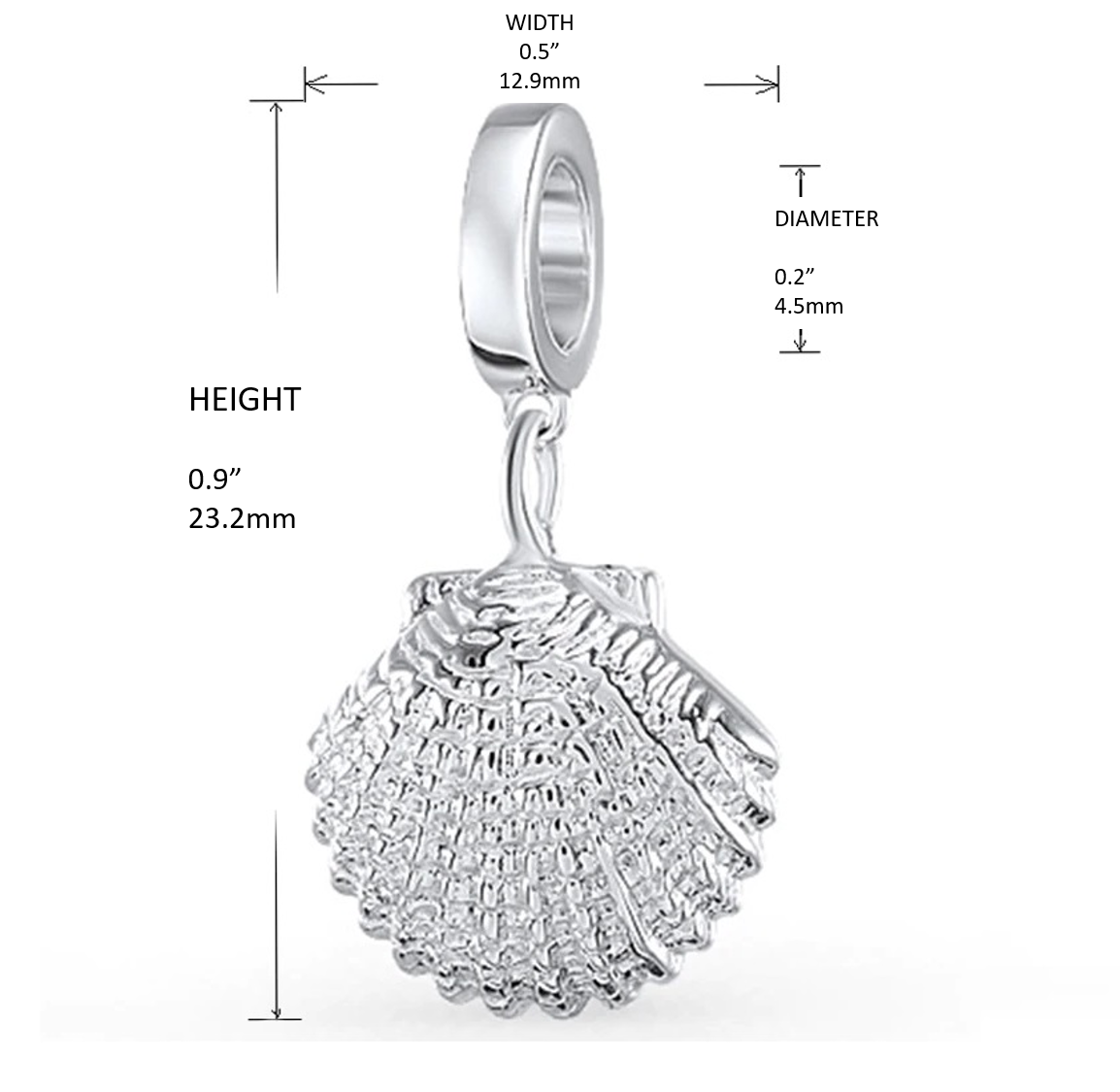 Million Charms 925 Sterling Silver Nautical Sea Shell Charm, Polished and 