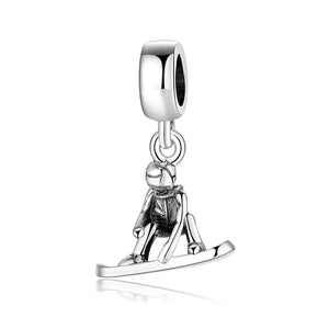 Snow Skiing Charm 925 Sterling Silver