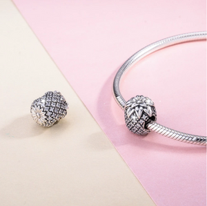 Tropical Pineapple Bead Ball Charm 925 Sterling Silver