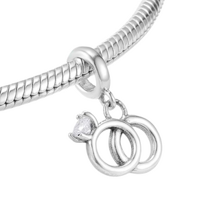 I Do! Cubic Zirconia Bridal Ring Set Dangle Charm 925 Sterling Silver