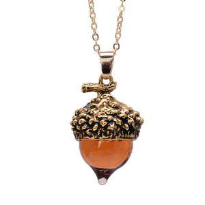 Rich Amber-colored Quartz Acorn Pendant Necklace