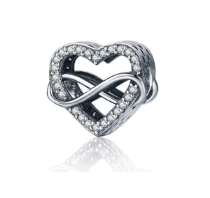 Infinity Symbol Halo Heart Cubic Zirconia Charm 925 Sterling Silver