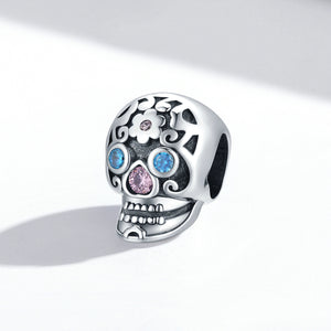 Crystallized Day of the Dead Skull Charm 925 Sterling Silver