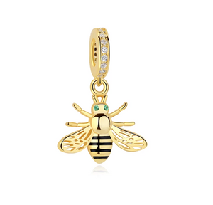 Gold & Black Honey Bee Charm 925 Sterling Silver