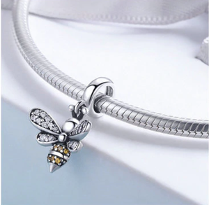 Sparkling Crystal Bee Dangle Charm 925 Sterling Silver | Loulu Charms