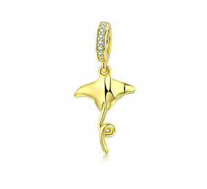 Golden Mobula Ray Fish Charm 925 Sterling Silver