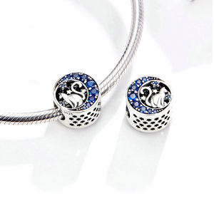 Blue Crystal Lucky Moon Cat Charm 925 Sterling Silver