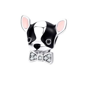 Formal Cutie Black & White Chihuahua Charm 925 Sterling Silver