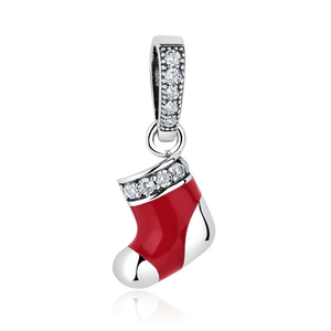 Holiday Ready Christmas Stocking Dangle Charm 925 Sterling Silver