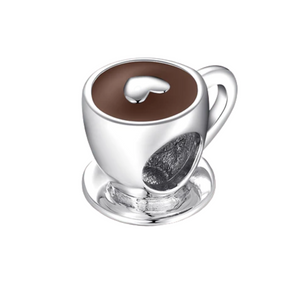 Coffee Lovers Heart Coffee Cup Charm 925 Sterling Silver