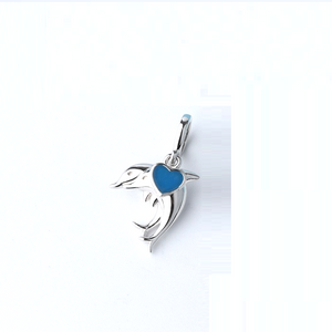 Twin Dolphins Heart Charm 925 Sterling Silver