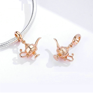 Rose Gold Sparkling Aladdin Lamp Charm in 925 Sterling Silver