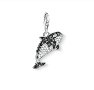 Orca Killer Whale Black & White Crystal Pendant 925 Sterling Silver