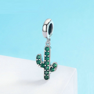Green Cubic Zirconia Cactus Dangle Charm 925 Sterling Silver