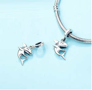Happy Shark Charm 925 Sterling Silver