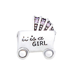 It is a Girl Baby Bassinet Crystal Charm 925 Sterling Silver