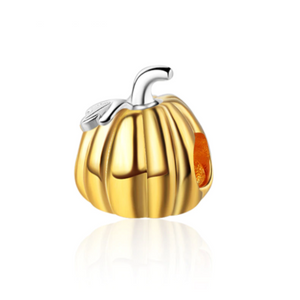 Luxe Gold Pumpkin Spacer Charm 925 Sterling Silver