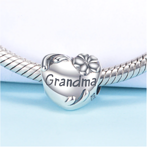 Vintage Flower Heart Grandma Charm 925 Sterling Silver