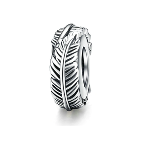 Engraved Lucky Feather Stopper Charm 925 Sterling Silver
