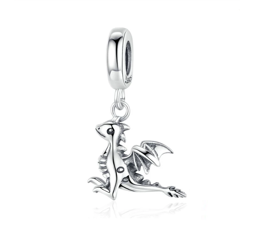 Magical Dragon Dangle Charm Silver fit Charm Bracelet