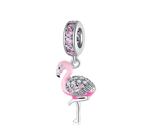 Tropical Paradise Pink Flamingo Dangle Charm 925 Sterling Silver