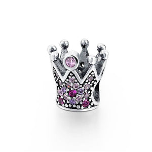 Pink Princess Cubic Zirconia Crown Charm in 925 Sterling Silver