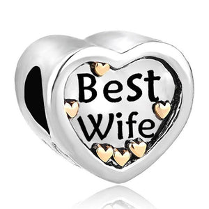Best Wife Hearts Aflutter Heart Two-Tone Charm 925 Sterling Silver