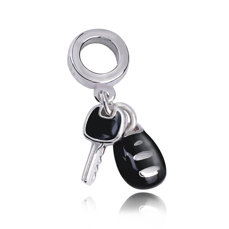 Enamel Car Keys Dangle Charm Silver fit Charm Bracelet