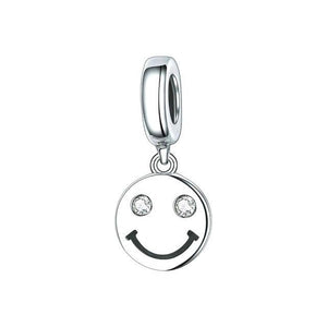 Sparkling Smiley Face Dangle Charm 925 Sterling Silver