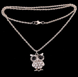 Silver Owl Rhinestone Necklace