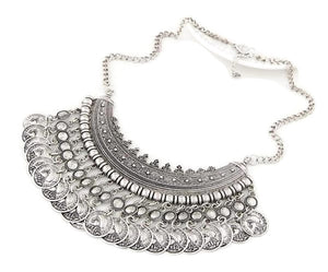 Boho Coins Necklace | Silver Gypsy Coins Necklace