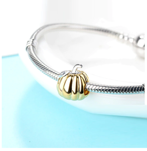 Luxe Gold Pumpkin Spacer Charm 925 Sterling Silver