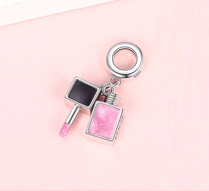 Pink Nail Polish Double Dangle Charm 925 Sterling Silver