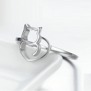 Cat Heart Cut-Out Ring Sterling Silver