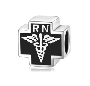 RN Staff of Hermes Health Nurse Charm 925 Sterling Silver