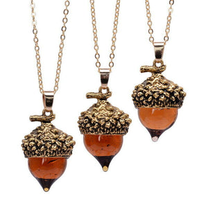 Rich Amber-colored Quartz Acorn Pendant Necklace