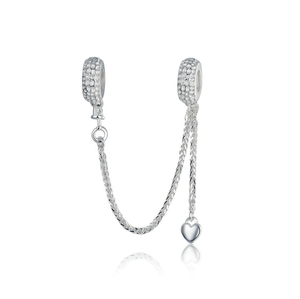 Dangling Heart Safety Chain Drop Charm 925 Sterling Silver