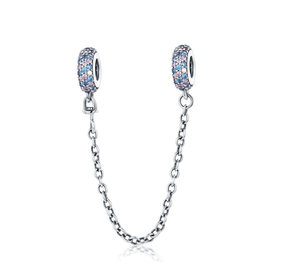 Blue Sparkling Crystal Safety Chain 925 Sterling Silver