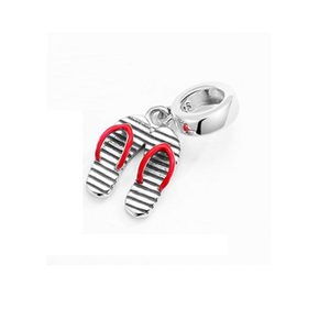 Summertime Red Flip-Flops Dangle Charm 925 Sterling Silver